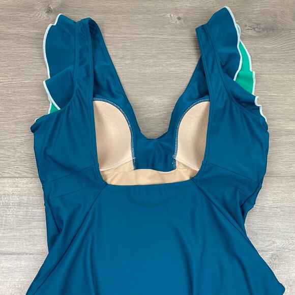 Summersalt Green Seaglass&Seaweed The Ruffle Backflip Swimsuit Sz.10 - Picture 11 of 15